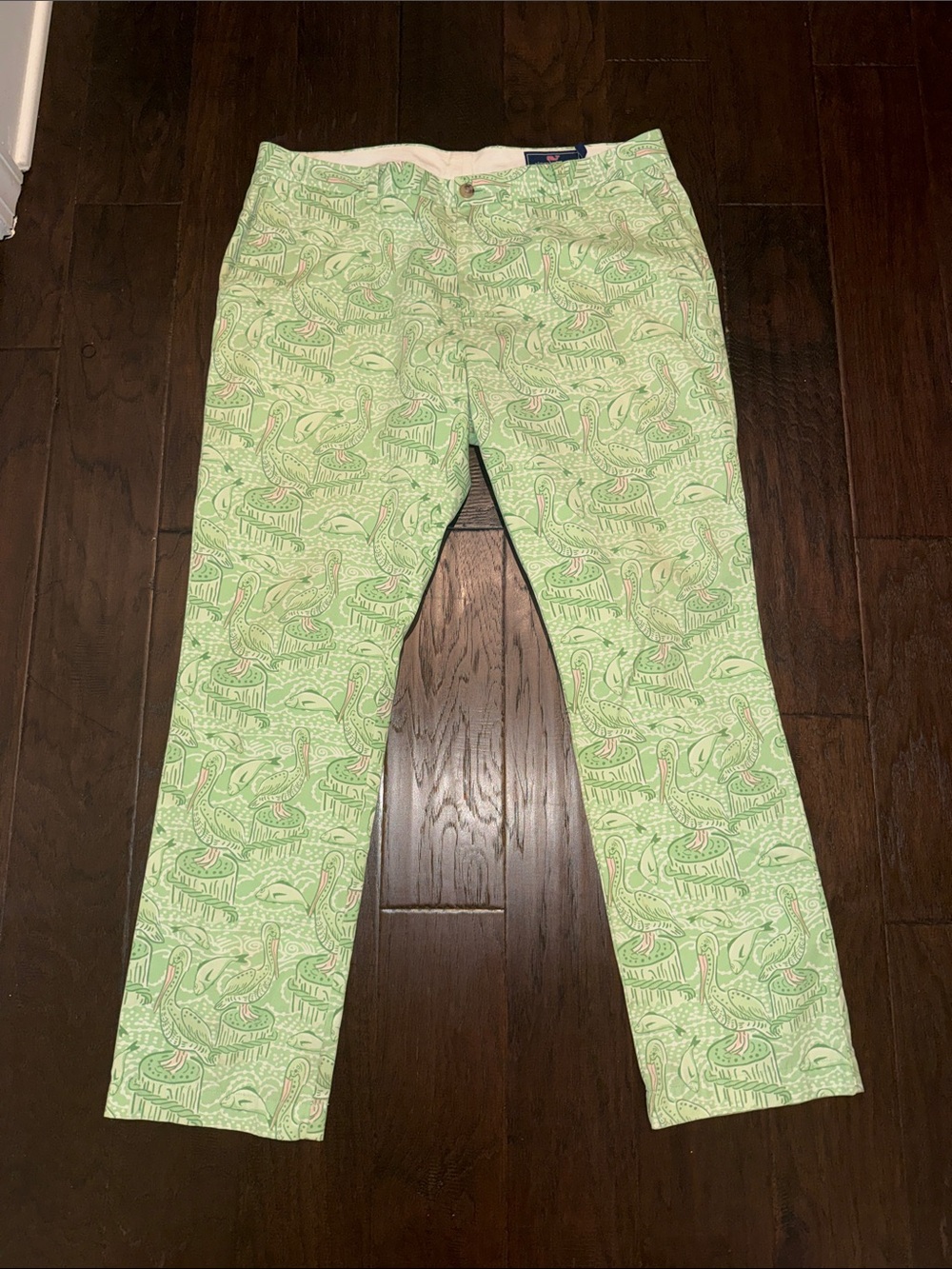 Vineyard Vines Men's Light Green Pelicans Patterned Chino Pants 38x32